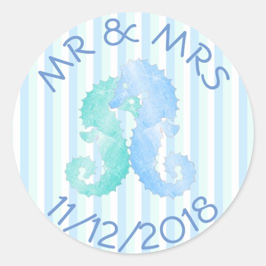 Stickers Seahorse Couple Blue Green Seahors (Devant)