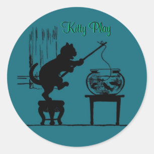 Stickers Silhouette Chat Vert Kitty Play