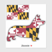 Stickers Silhouette Maryland Flag et Corgi (Feuille)