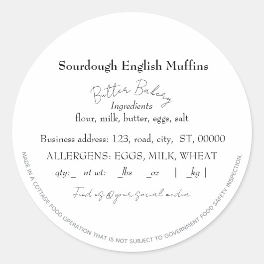 Stickers Simple Cottage Food Law (Devant)