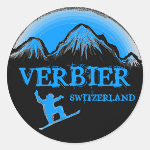stickers snowboard bleu Verbier Suisse