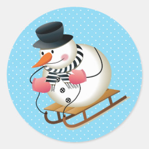 Stickers Snowman Sled Glossy 3 pouces (feuille de