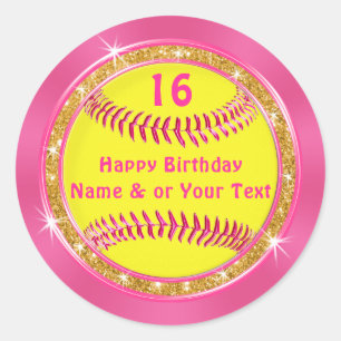 Stickers Softball Anniversaire Rose et Or