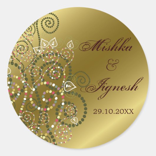 Stickers Soignée Verte Boho Spirales Gold Wedding (Devant)