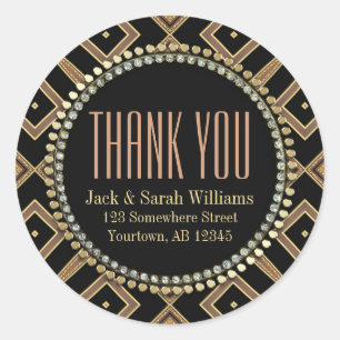 Stickers Squaza Art Déco Gold Black ThankYou Round