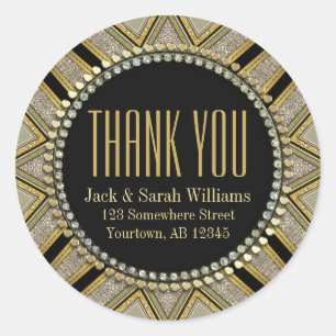 Stickers Starzi Art Déco Gold Black ThankYou Round