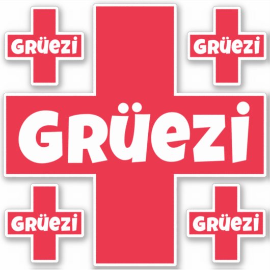 Stickers suisse Hello Gruezi Cinq pièces séparées (Devant)