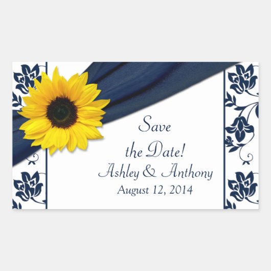 Stickers Sunflower Navy Blue White Mariage damassé (Devant)