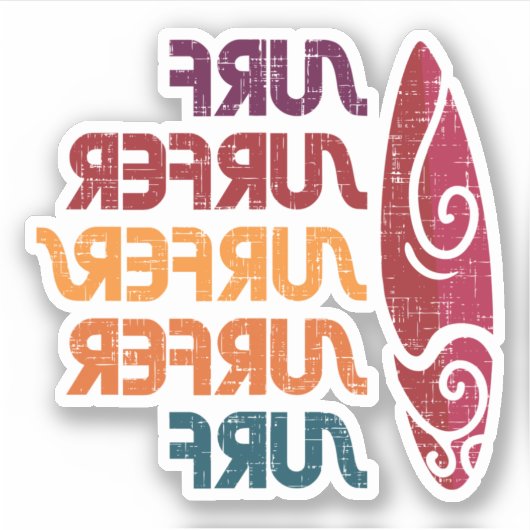 Stickers surf Surfer Rétro Inverti Texte (Devant)