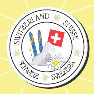 Stickers Swiss Travel White Round