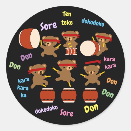Stickers Taiko Kawaii Ours Jouer Tambours Taiko (Devant)