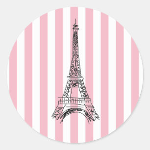 Stickers Tour Eiffel à rayures roses