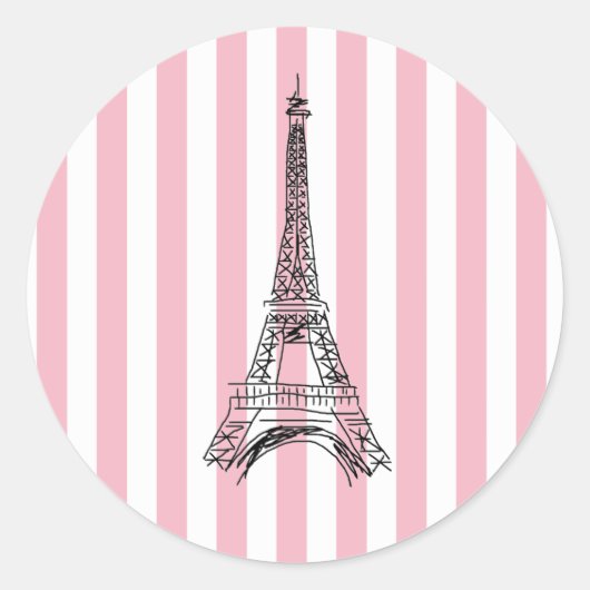 Stickers Tour Eiffel à rayures roses (Devant)