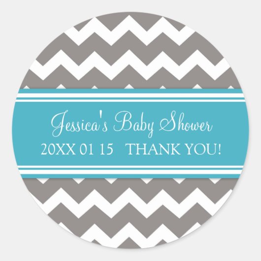 Stickers turquoise Baby shower Chevron gris Favori (Devant)