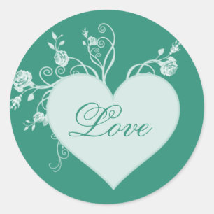Stickers turquoise Coeur Vert et Roses Amour