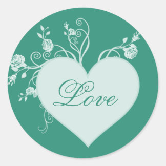 Stickers turquoise Coeur Vert et Roses Amour