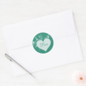 Stickers turquoise Coeur Vert et Roses Amour (Enveloppe)