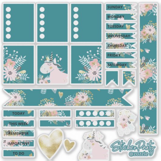 Stickers turquoise & Gold Magique Unicorn Chic Pla (Devant)