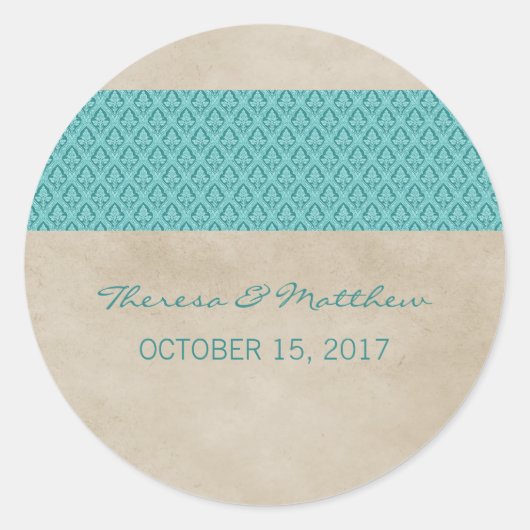 Stickers turquoise Rustique Mariage damassé (Devant)