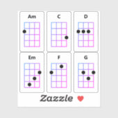Stickers Ukulele Chord | Am C D Em F G (Feuille)