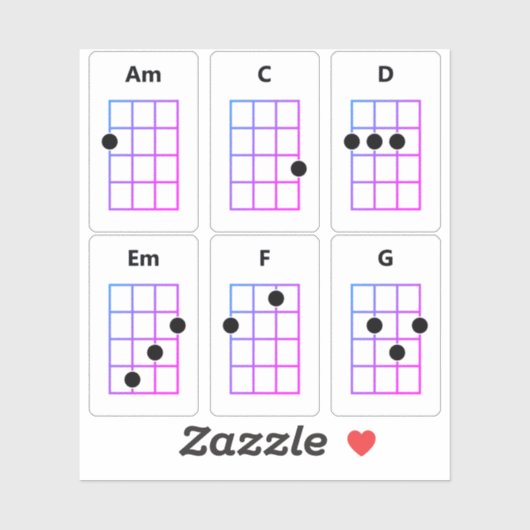 Stickers Ukulele Chord | Am C D Em F G (Feuille)