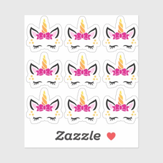 Stickers Unicorne Cute Rose Bow (Feuille)