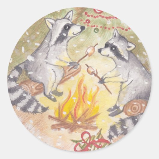 Stickers vacances Raccoons Roasting Marshmallows (Devant)