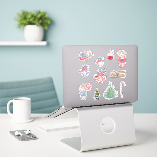 Stickers Vaches de Noël (Ordinateur portable sur le bureau)