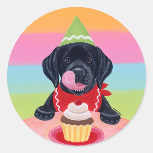 Stickers van Black Lab Puppy Birthday Cupcake (Voorkant)
