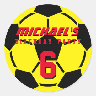Stickers van geel Voetbal Birthday Party