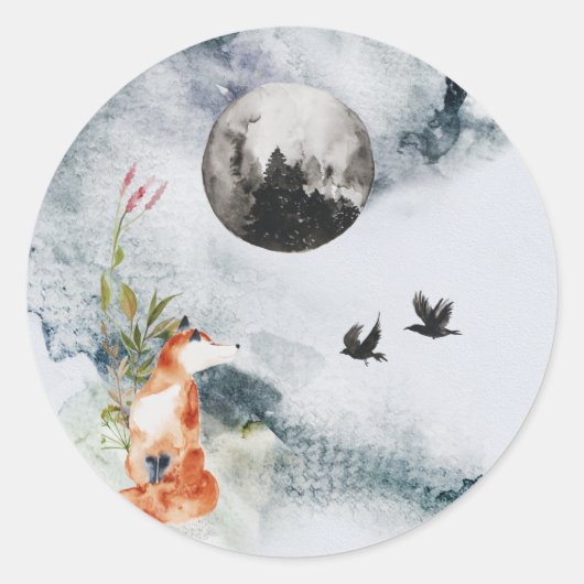 Stickers van het bos Fox Moon Raven (Voorkant)