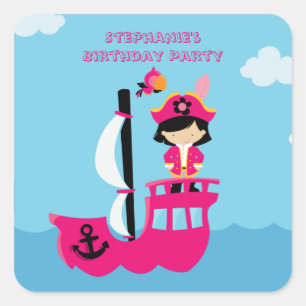 Stickers van piratenverjaardagsfeest voor roze mei