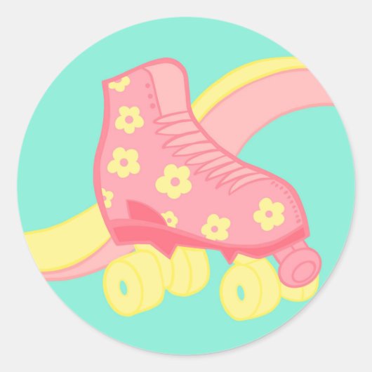 Stickers van roze retro roller schaats (Voorkant)