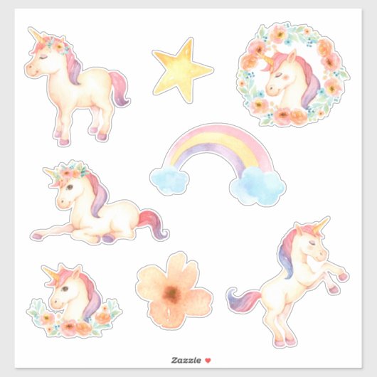 Stickers van Unicorn Waterverf (Vel)