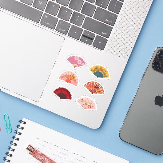 Stickers Ventilateurs à main (Ordinateur portable avec iPhone)