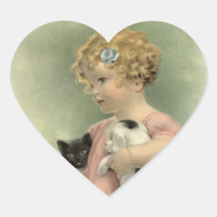 STICKERS Vintage Victorian Girl Kitten Puppy Sweet