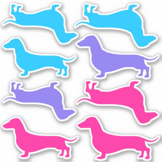 Stickers Vinyl Coupe - Dachshunds multicolores (Devant)
