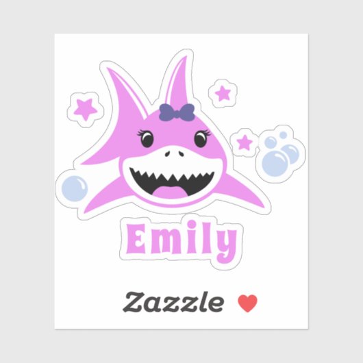 Stickers Vinyl Cute Rose Nom Personnalisé Requin C (Feuille)