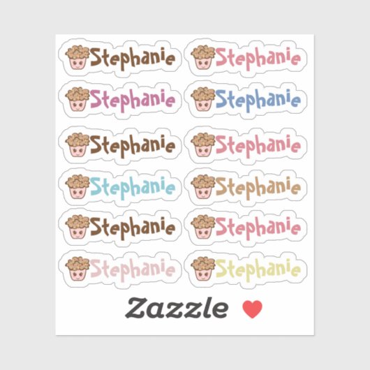 Stickers Vinyl Nom de cupcake Whimsical - Ensemble (Feuille)