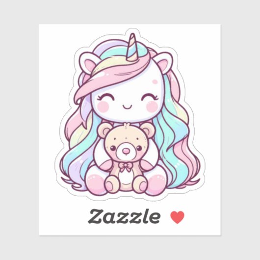 Stickers Vinyl Teddy Bear Unicorn Cute Coupé (Feuille)