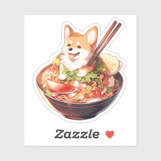Stickers Vinyle Coupé Sur Mesure Corgi Ramen (Feuille)
