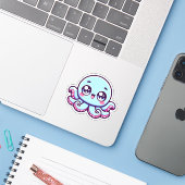 Stickers Vinyle Coupé Sur Mesure Kawaii Octopus (Ordinateur portable avec iPhone)
