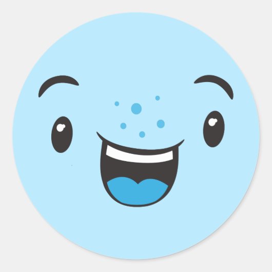 Stickers Visage Kawaii souriant bleu (Devant)