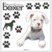 Stickers voiture chien de boxe blanche amusant (Feuille)