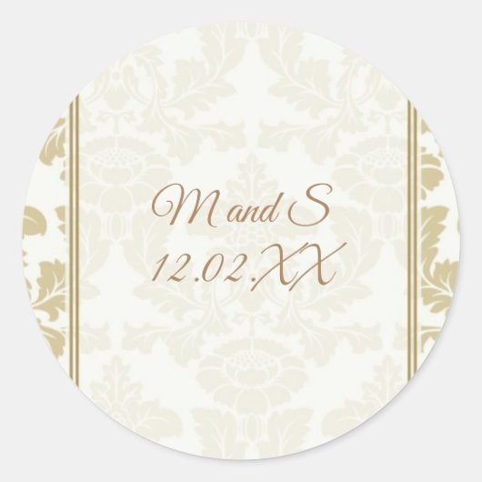 Stickers voor de bruiloft van Cream Gold Damask (Voorkant)