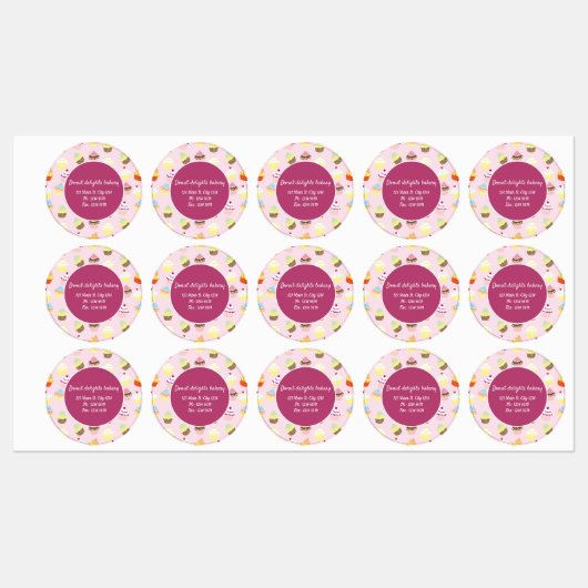 Stickers voor het bakkerijthema cute cupcake (Vel)