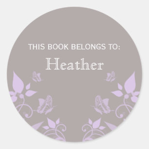 Stickers voor lila Butterfly Floral Bookplate