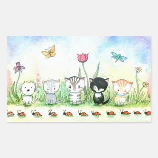 Stickers voor zoete Kitty Cat Puppy Ladybug (Voorkant)