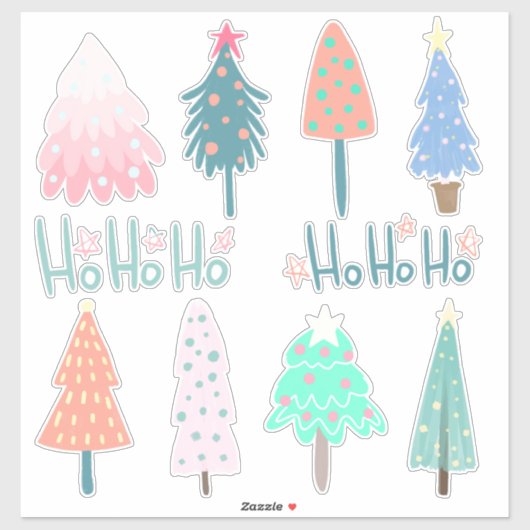 Stickers Whimsical Ho Ho Christmas Trees (Feuille)