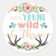 Stickers Young Wild & Three Birthday